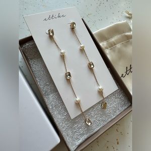 ETTIKA Pearl and Crystal Linear Drop Earrings